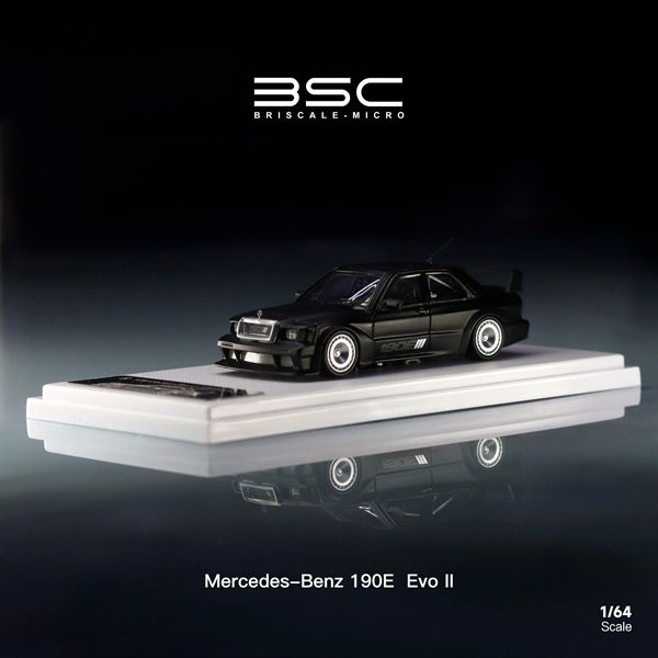 Mô hình xe Mercedes Benz 190E EVO, W201 concept modified version Matt Black tỉ lệ 1:64 Briscale BSC model
