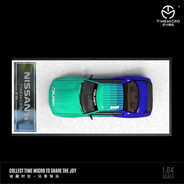 Mô hình xe Nissan GTR R32 racing Falken blue/mint mở được capo tỉ lệ 1:64 Time micro TM644119