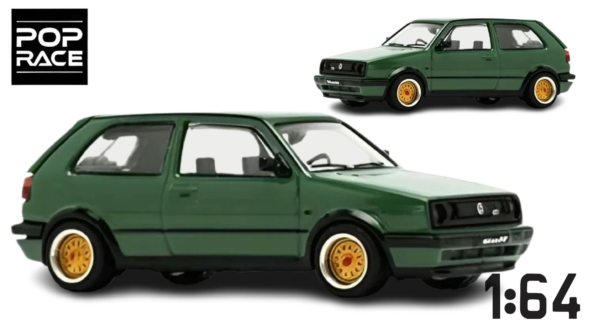 Mô hình xe Volkwagen Golf GTI MK2 Oak Green mở cốp sau tỉ lệ 1:64 Poprace PR640099