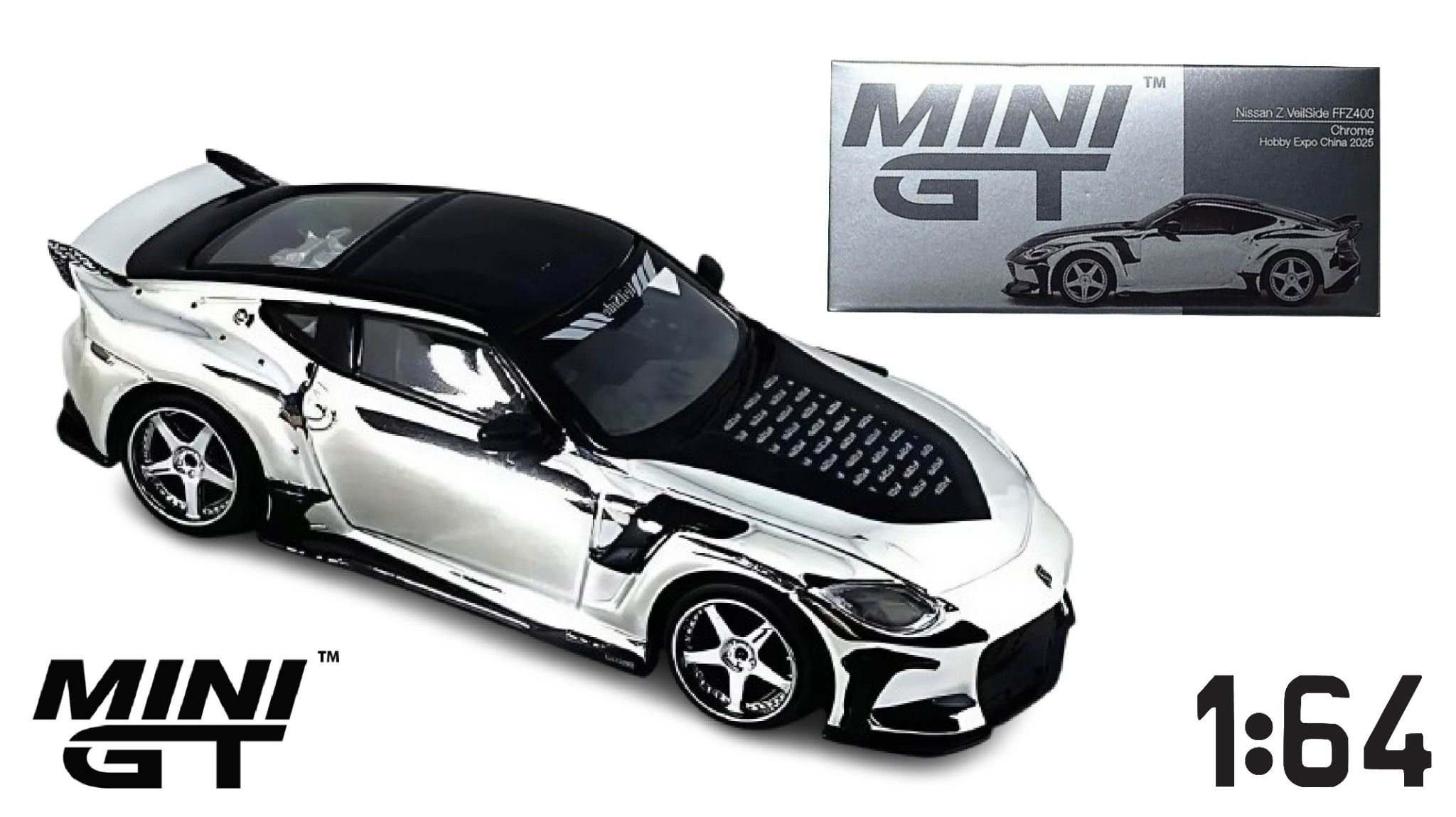 Mô hình xe Nissan Z VeilSide FFZ400 Chrome – Hobby Expo China 2025 tỉ lệ 1:64 MiniGT MGT00980