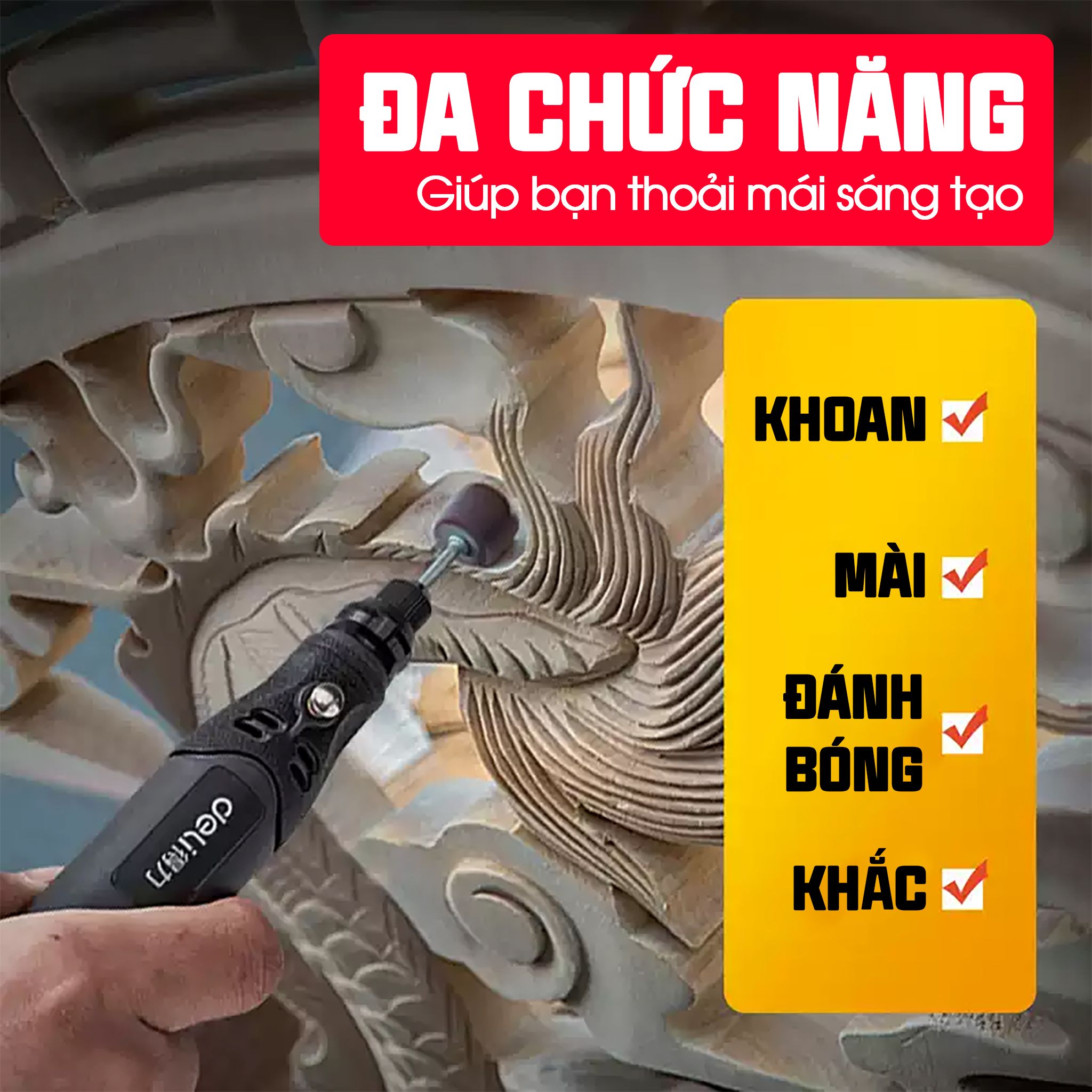 Máy mài cầm tay đa năng DELI Pin sạc Lithium 3 chế độ, kèm phụ kiện