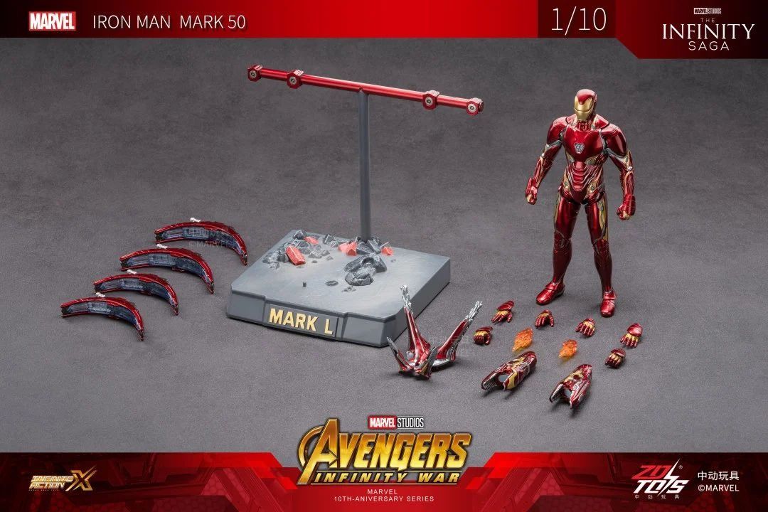 Mô hình nhân vật Marvel Iron man người sắt MK50 Mark L Avengers Infinite war có đèn + Funnel + đế + vũ khí SHF tỉ lệ 1:10 18CM ZD Toys FG264