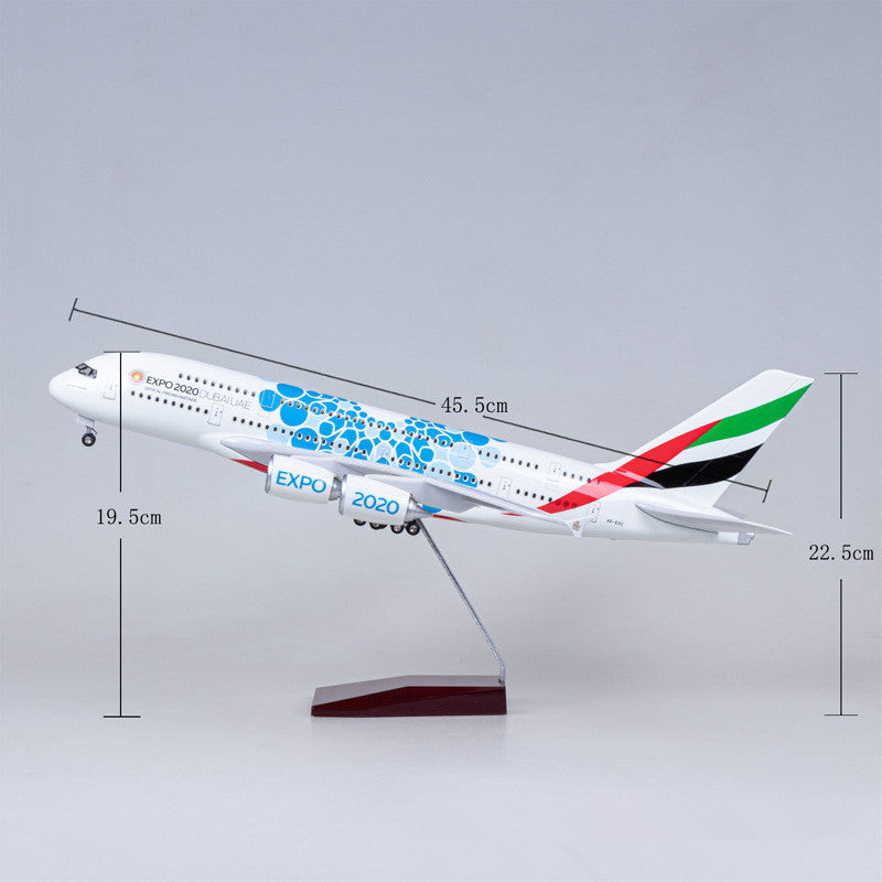 Mô hình máy bay Emirates Expo 2020 Airbus A380 47cm có đèn led tự động theo tiếng vỗ tay hoặc chạm MB47063