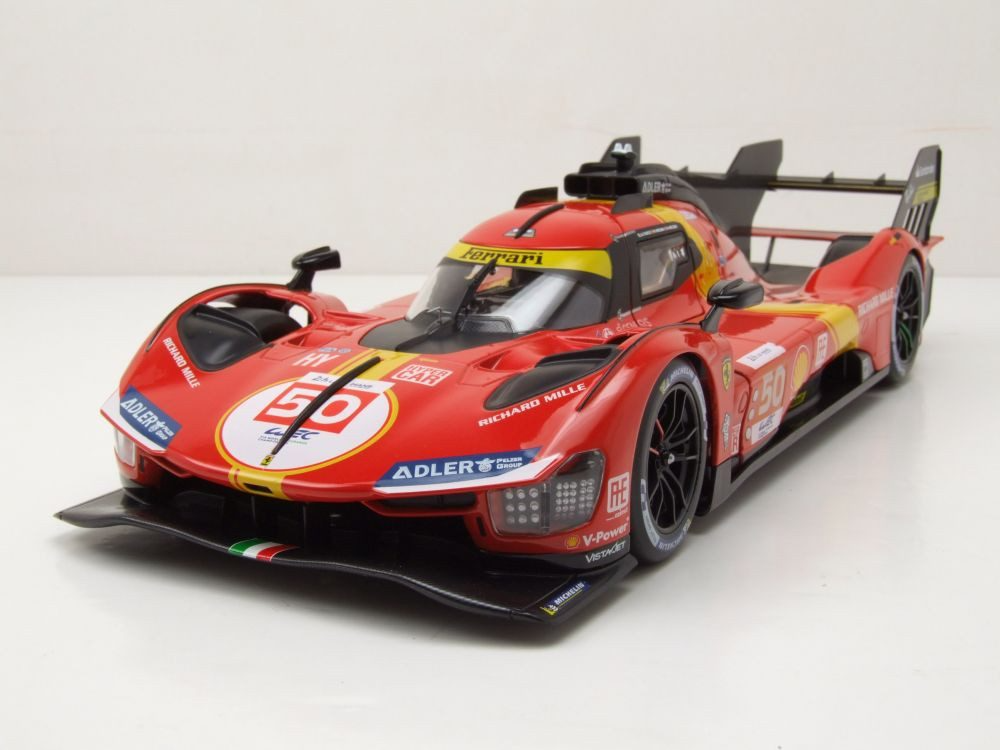 Mô hình xe Ferrari 499P 3.0L turbo V6 team Ferrari Corse #50 - #51 24h Le Mans 2023 18-16301 (#50) tỉ lệ 1:18 Bburago OT374