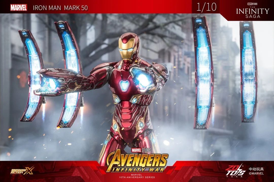 Mô hình nhân vật Marvel Iron man người sắt MK50 Mark L Avengers Infinite war có đèn + Funnel + đế + vũ khí SHF tỉ lệ 1:10 18CM ZD Toys FG264
