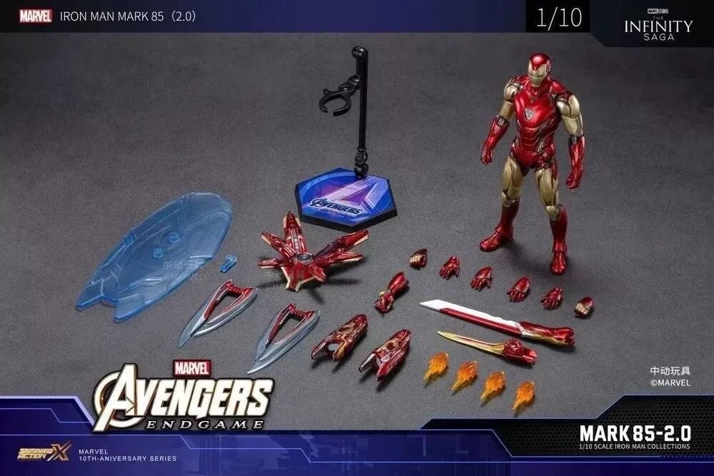 Mô hình nhân vật Marvel Iron man người sắt Mark 85 MK85 SHF Avengers Endgame Ver 2.0 có đèn led + phụ kiện tỉ lệ 1:10 18CM ZD Toys FG264E