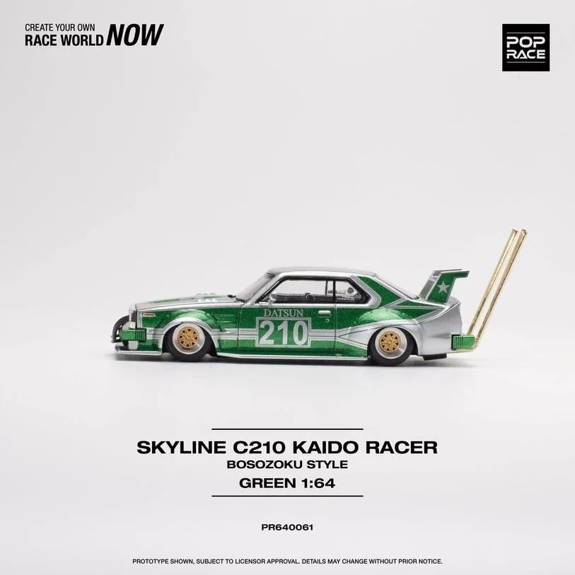 Mô hình xe Skyline MK5 C210 Kaido Racer Bosozoku green tỉ lệ 1:64 Poprace PR640061