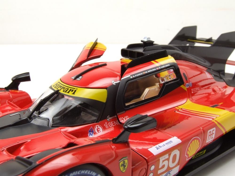 Mô hình xe Ferrari 499P 3.0L turbo V6 team Ferrari Corse #50 - #51 24h Le Mans 2023 18-16301 (#50) tỉ lệ 1:18 Bburago OT374