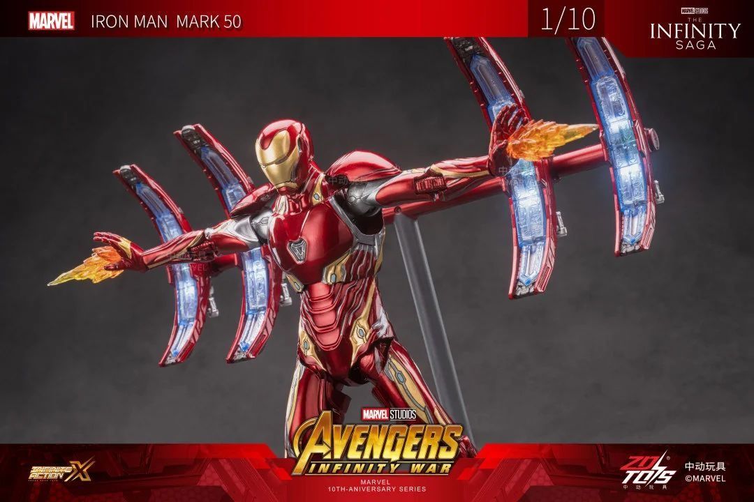 Mô hình nhân vật Marvel Iron man người sắt MK50 Mark L Avengers Infinite war có đèn + Funnel + đế + vũ khí SHF tỉ lệ 1:10 18CM ZD Toys FG264