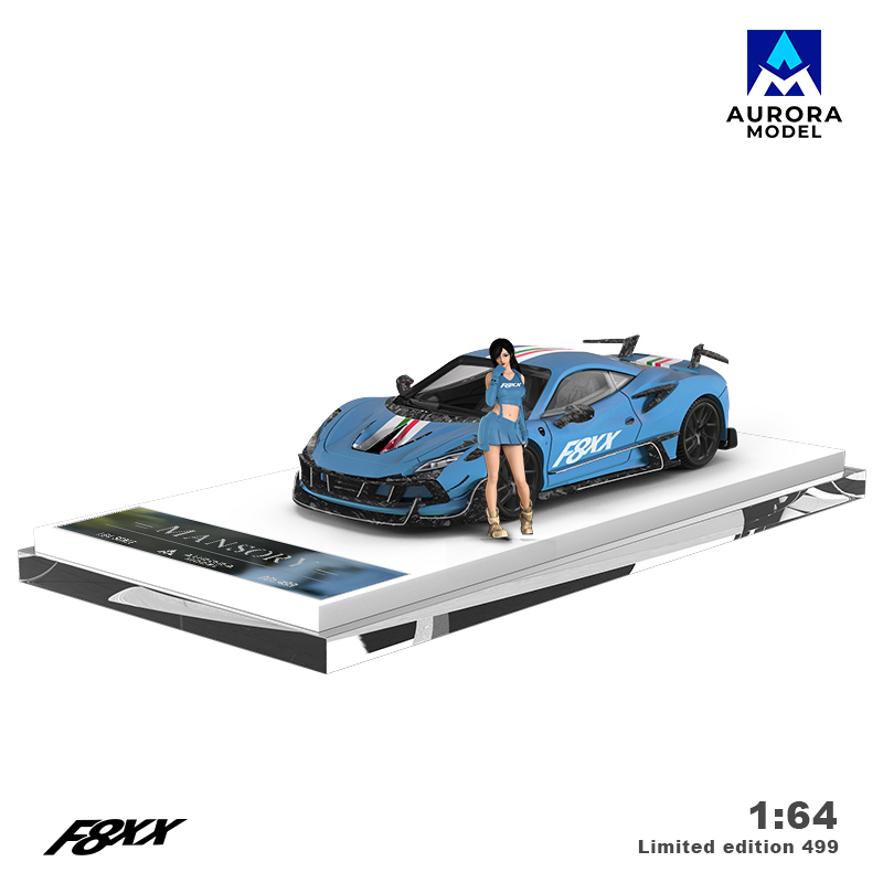 Mô hình xe Ferrari F8 Tributo Mansory F8XX Baby Blue tỉ lệ 1:64 Aurora Model AM646509