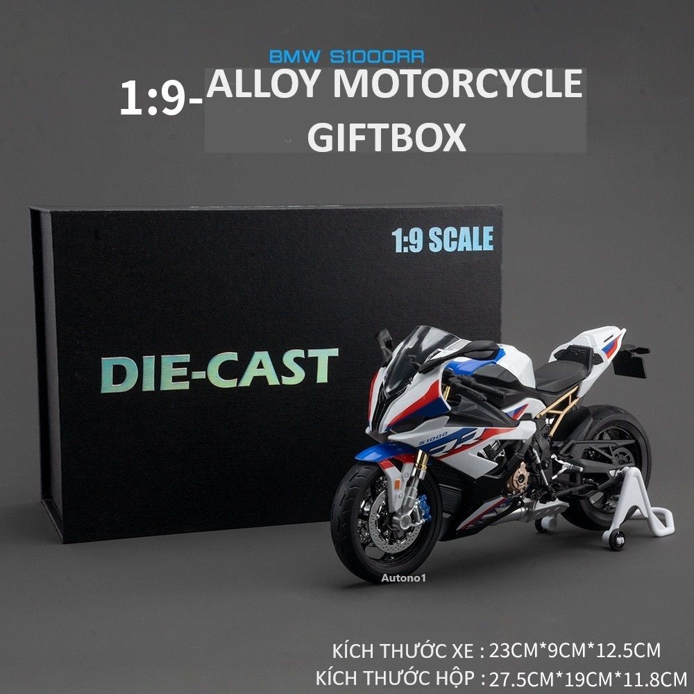  Mô hình xe BMW S1000RR hộp quà tặng có nam châm tỉ lệ 1:9 Huayi Alloy MT061 