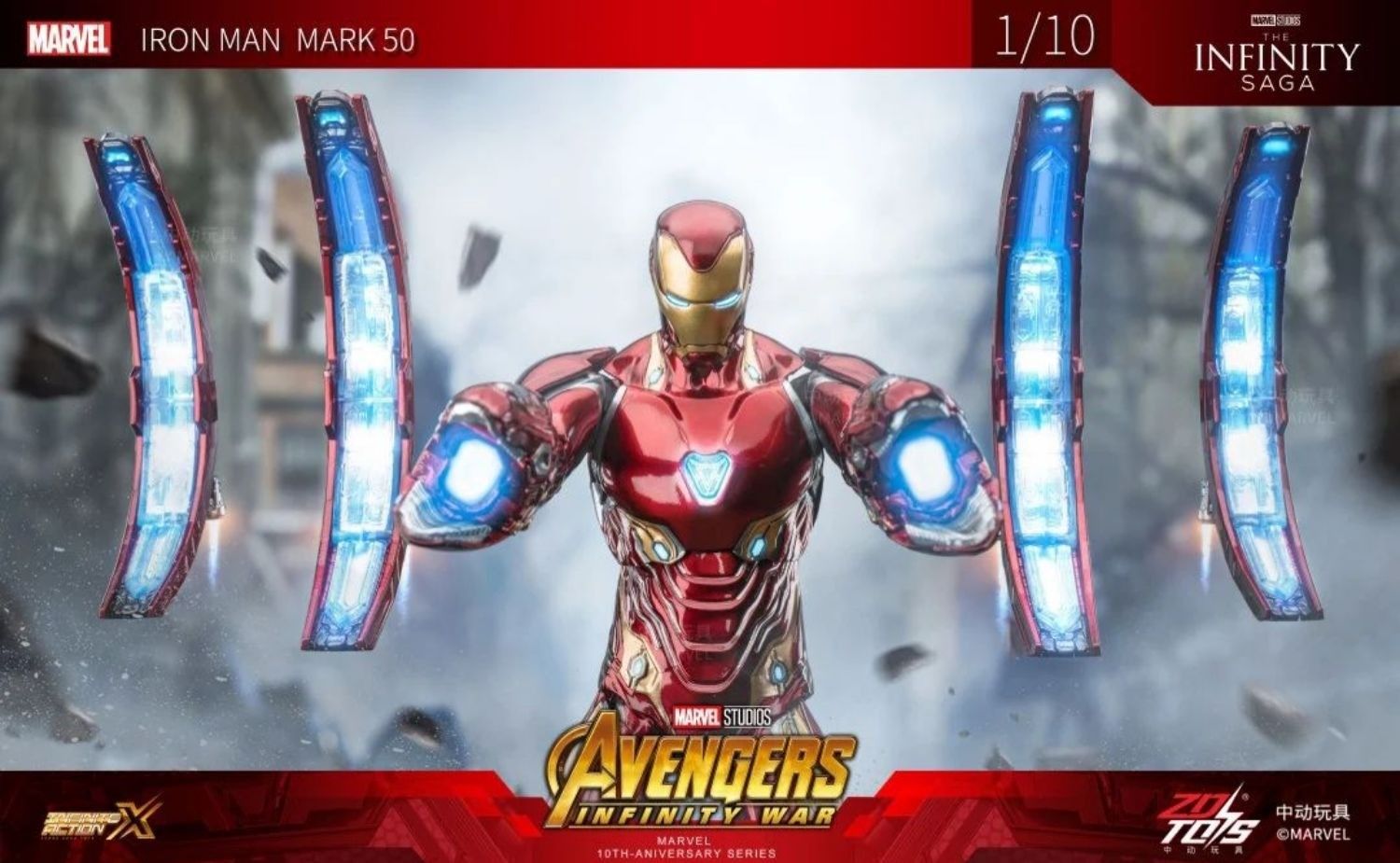 Mô hình nhân vật Marvel Iron man người sắt MK50 Mark L Avengers Infinite war có đèn + Funnel + đế + vũ khí SHF tỉ lệ 1:10 18CM ZD Toys FG264