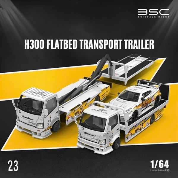 Mô hình xe H300 Trailer + Nissan GTR R35 Silhouette LB WORKS Livery Lightning 23 tỉ lệ 1:64 Briscale Micro BSC641530 - BSC647212
