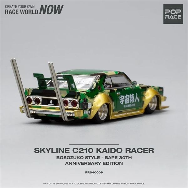 Mô hình xe Bosozuko Skyline C210 Kaido racer Bape A Bathing Ape limited edition hộp mica tỉ lệ 1:64 Poprace PR640009