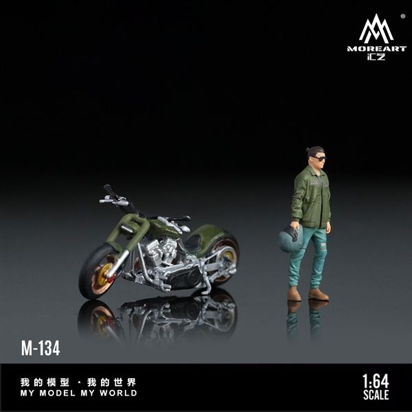 Mô hình xe và nhân vật figure Harley Army green tỉ lệ 1:64 MoreArt MO222134