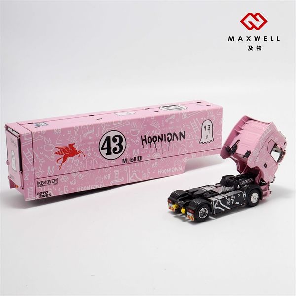 Mô hình xe container đầu kéo Scania Mobil Pink - tháo rời đầu tỉ lệ 1:64 Maxwell MW640026