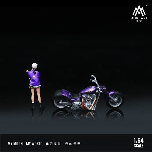 Mô hình nhân vật và xe Harley Purple Flame Fashion Girl Motorcycle Doll Set tỉ lệ 1:64 MoreArt MO222118