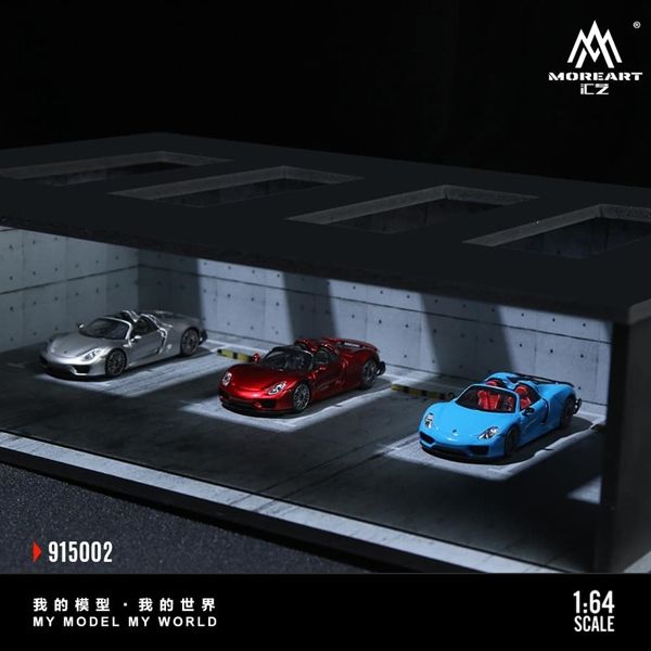 Hộp trưng bày mica mô phỏng bãi đỗ xe trong nhà có đèn sạc type C - Underground packing garage scene 02 tỉ lệ 1:64 MoreArt MO915002