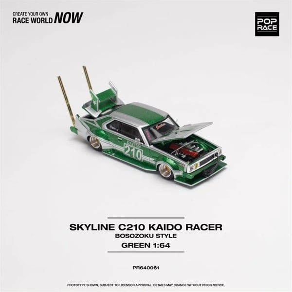 Mô hình xe Skyline MK5 C210 Kaido Racer Bosozoku green tỉ lệ 1:64 Poprace PR640061