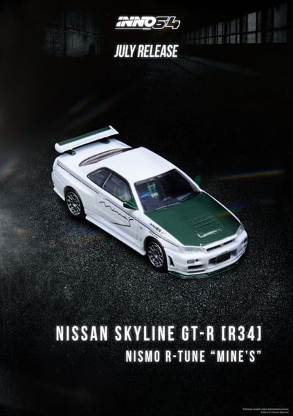 Mô hình xe Nissan GTR skyline R34 Nismo R-tune Mines white tỉ lệ 1:64 Inno64 models
