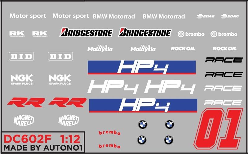 Decal nước HP4 Race dán mọi nền màu cho xe mô hình tỉ lệ 1:12 Autono1 DC602f 