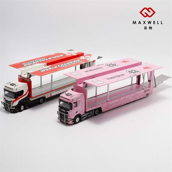 Mô hình xe container đầu kéo Scania Mobil Pink - tháo rời đầu tỉ lệ 1:64 Maxwell MW640026