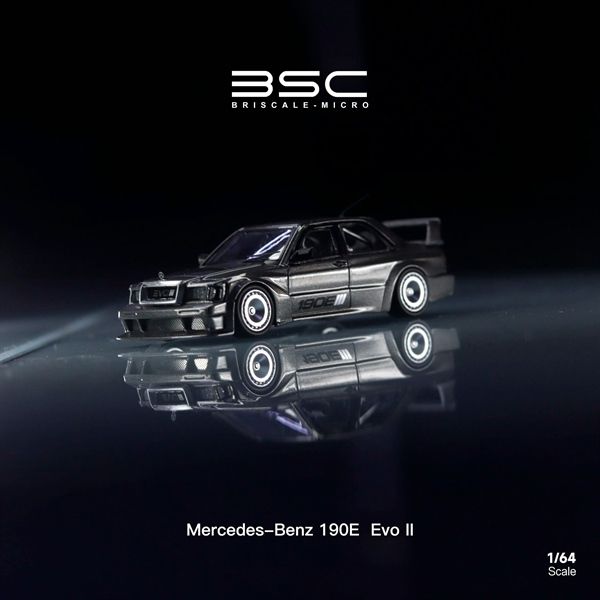 Mô hình xe Mercedes Benz 190E EVO, W201 concept modified version Matt Black tỉ lệ 1:64 Briscale BSC model