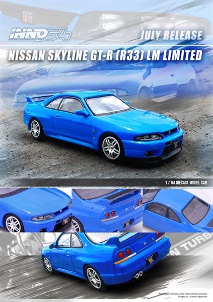 Mô hinh xe Nissan skyline GTR R33 LM Limited light blue tỉ lệ 1:64 Inno64 Models