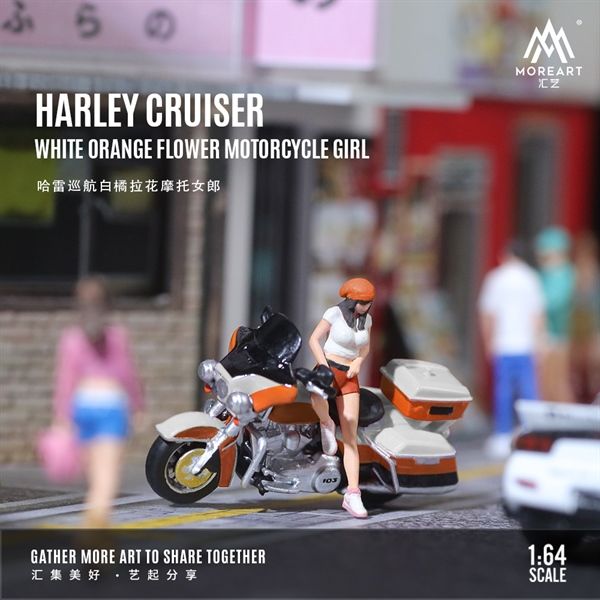 Mô hình nhân vật nữ và mô tô Harley Cruise White Orange Lahua Motorcycle Girl Doll Set tỉ lệ 1:64 MoreArt MO222115