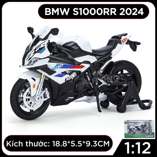 Mô hình xe BMW S1000RR 2024 có cánh gió tỉ lệ 1:12 Huayi Alloy MT070