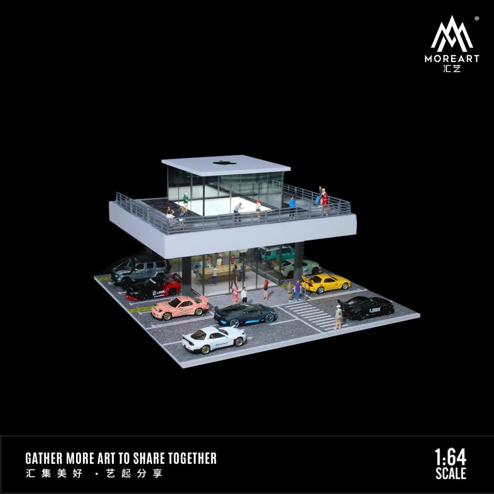 Hộp trưng bày showroom Apple garage để xe có tầng có đèn tỉ lệ 1:64 MO936208 More Art