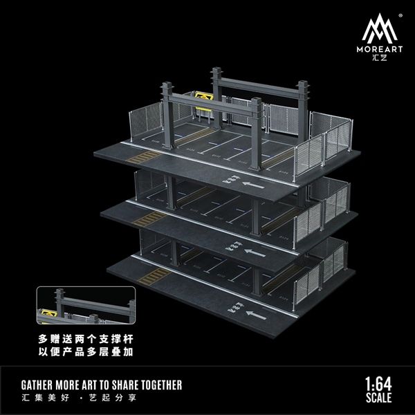 Hộp trưng bày mô phỏng bãi đỗ xe 3 tầng có hàng rào chứa 15 xe kích thước 30x20x18cm tỉ lệ 1:64 MoreArt MO921001