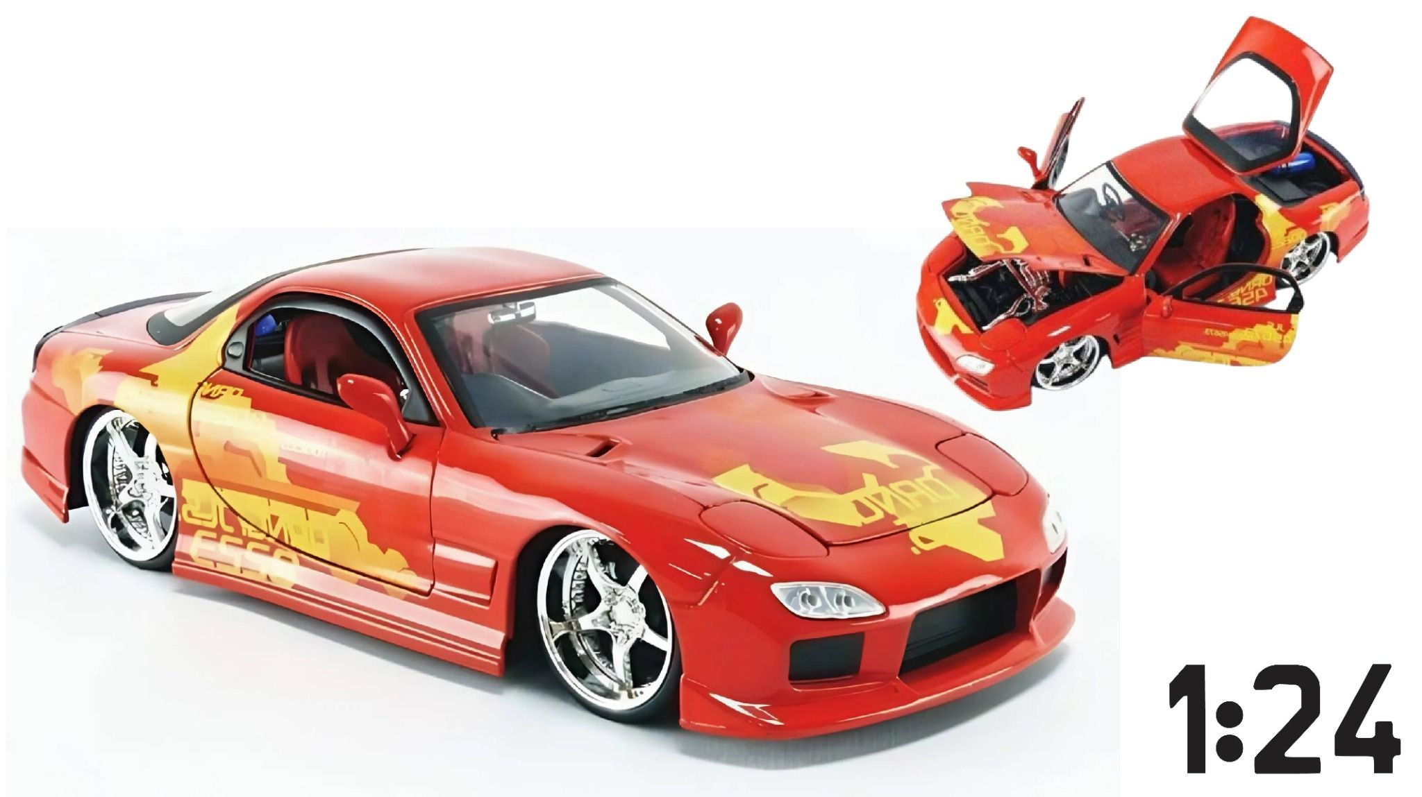 Mô hình xe Fast & Furious 1993 Mazda RX-7 Orange tỉ lệ 1:24 Jada Toys 30747
