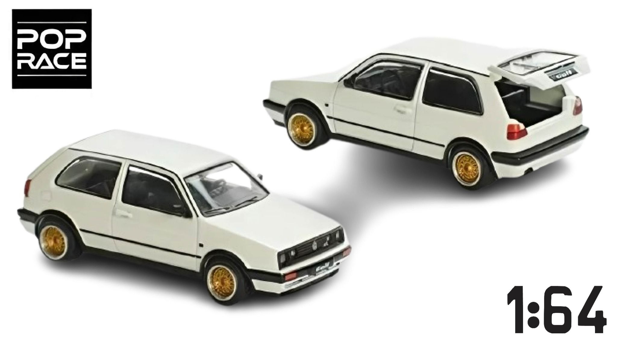 Mô hình xe Volkswagen Golf GTI MKII White mở được cốp sau tỉ lệ 1:64 Poprace PR640071