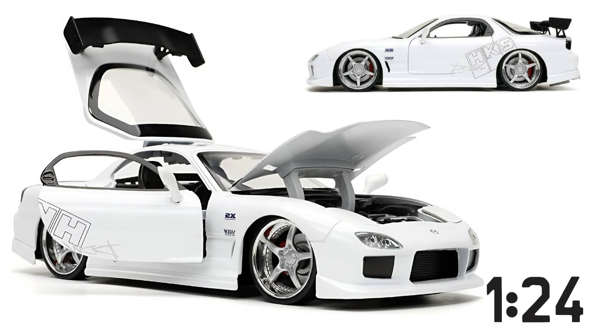 Mô hình xe Fast & Furious 1993 Mazda RX-7 White tỉ lệ 1:24 Jada Toys 32607
