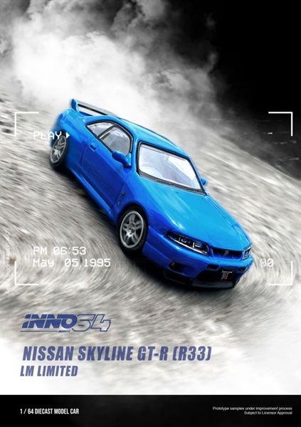 Mô hinh xe Nissan skyline GTR R33 LM Limited light blue tỉ lệ 1:64 Inno64 Models