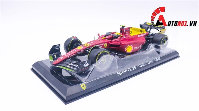 Mô hình xe đua F1-75th Anniversary Version Ferrari 2022 hộp mica có figure tỉ lệ 1:24 Bburago OT178