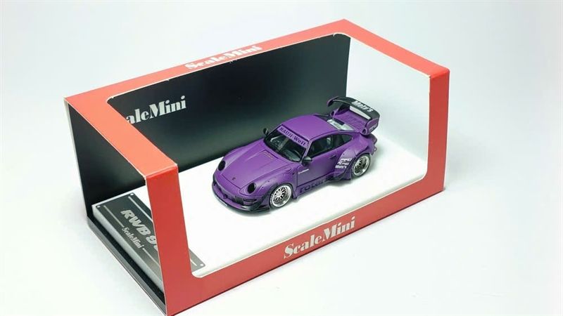 Mô hình xe Porsche RWB993 resin model car, matte purple (low spoiler version) tỉ lệ 1:64 ScaleMini