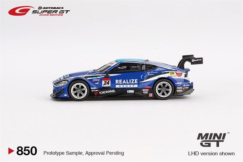 Mô hình xe Nissan Z GT500 #24 REALIZE CORPORTATION ADVAN Z team Kondo racing 2023 bản card tỉ lệ 1:64 Minigt MGT00850-BL