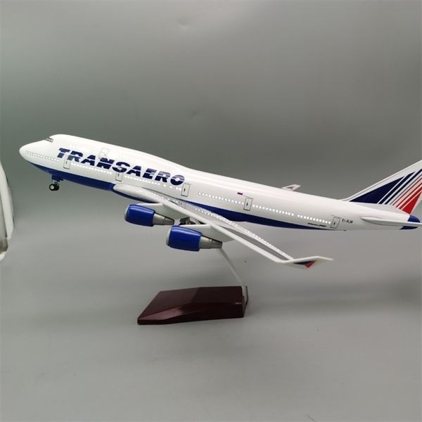 Mô hình máy bay Transaero Boeing B747 có đèn led tự động theo tiếng vỗ tay hoặc chạm 47cm MB47033