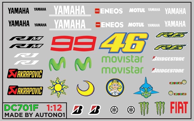  Decal nước cho Yamaha R1 R6 Valentino Rossi 46 99 sun moon dán mọi nền màu cho xe mô hình tỉ lệ 1:12 DC701F 