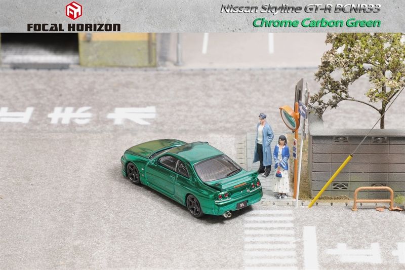 Mô hình xe Nissan Nismo S-Tune version Full Carbon Chrome Green tỉ lệ 1:64 Focal Horizon OT64329