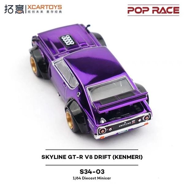 Mô hình xe Nissan Skyline Gt-R V8 Drift Kenmeri Purple tỉ lệ 1:64 Poprace x Xcartoys S34-03