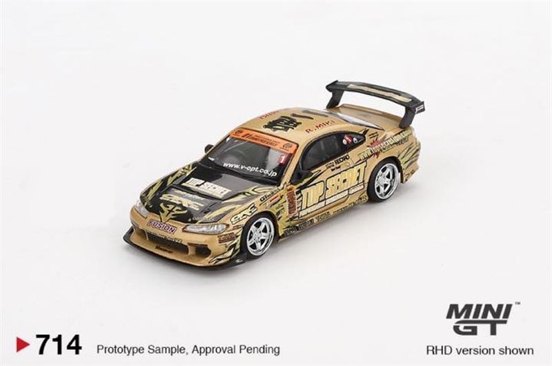 Mô hình xe Nissan Silvia (S15) Top Secret D1GP R.Mik bản card tỉ lệ 1:64 MiniGT MGT00714