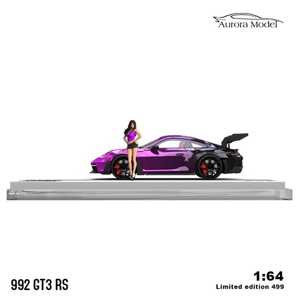 Mô hình xe Porsche 992 GT3 RS Gradient Purple/Black Limited 499 pcs tỉ lệ 1:64 Aurora model AM644624