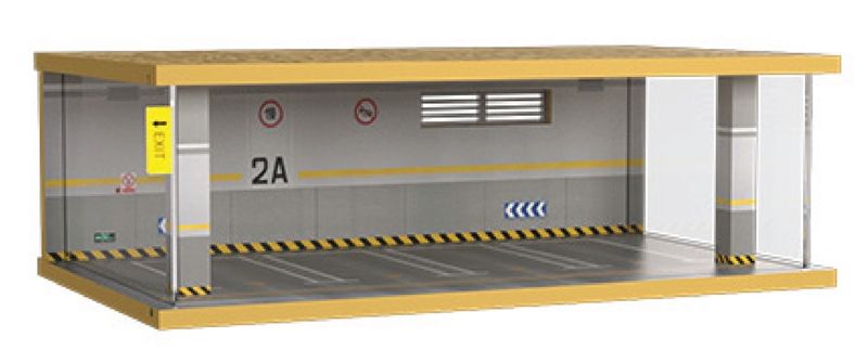 Hộp trưng bày gỗ bãi đỗ 4 xe ô tô tỉ lệ 1:32 - có đèn - có mica 36x21.5x12cm PK383 PT2040-733