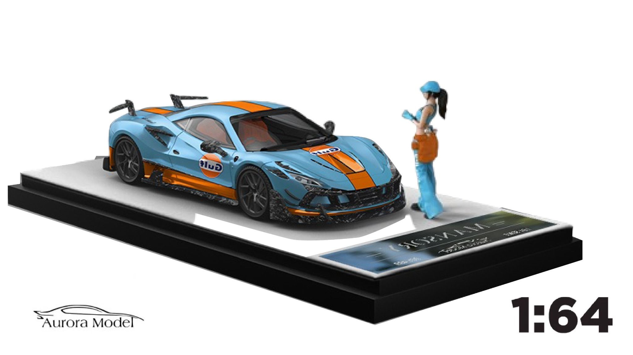 Mô hình xe Ferrari F8XX Tributo Mansory Gulf limited edition 499pcs tỉ lệ 1:64 Aurora model AM646504