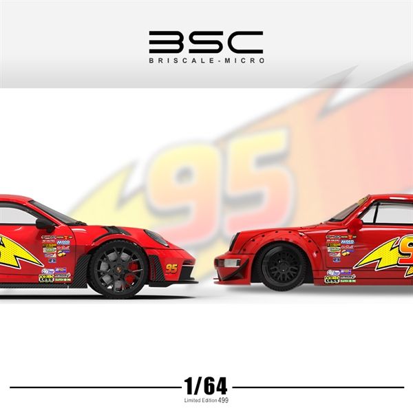 Mô hình xe Porsche 911 (992) GT3RS Lightning McQueen Special Edition tỉ lệ 1:64 Briscale Micro BSC BSC644625