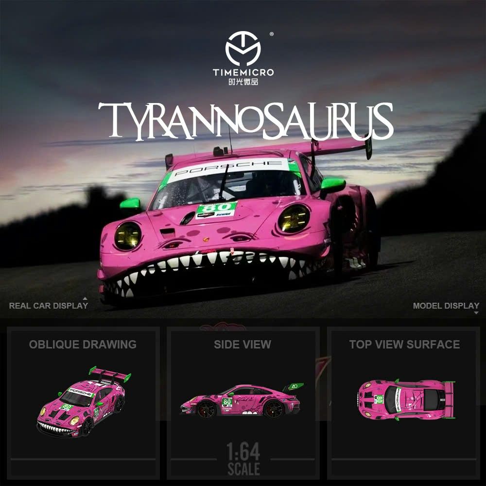Mô hình xe Porsche 911 (992) GT3 Tyrannosaurus ROXY pink tỉ lệ 1:64 Time micro TM644616