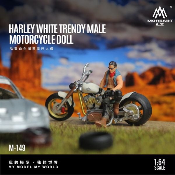 Mô hình nhân vật figure kèm xe mô tô Harley White Trendy Male Motorcycle resin tỉ lệ 1:64 MoreArt MO222149